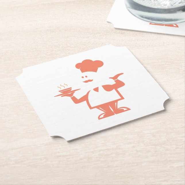 Chef holding a bowl of soup paper coaster (Angled)