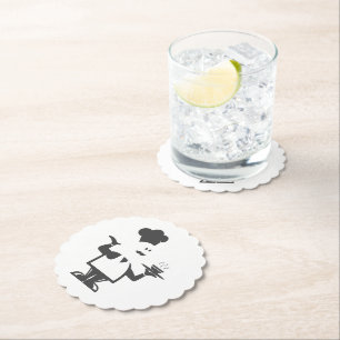 Chef holding a bowl of soup paper coaster