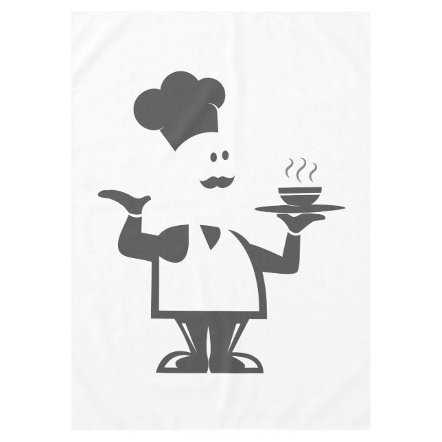 Chef holding a bowl of soup tablecloth (Front)