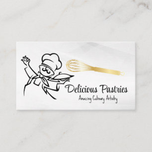 Chef Holding Serving Tray Whisk Business Card