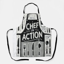 Chef in Action Apron: Bold Black and White Kitchen