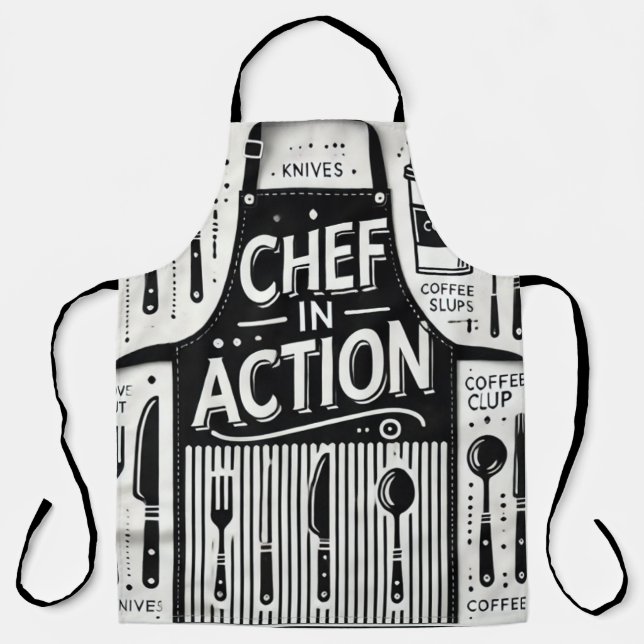 Chef in Action Apron: Bold Black and White Kitchen Apron (Front)