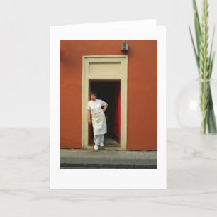 Chef in doorway prague dry brush for card