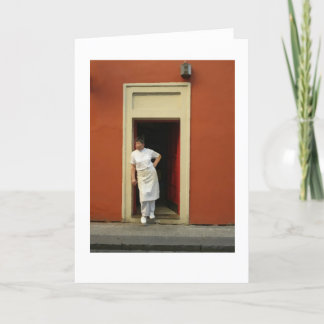 Chef in doorway prague dry brush for card