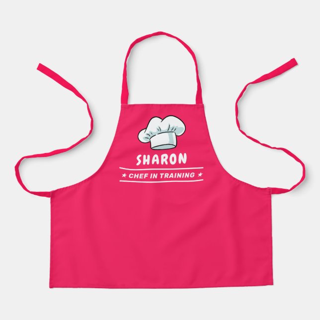 Chef in Training Chef Hat Logo For Kids Girly Pink Apron (Front)