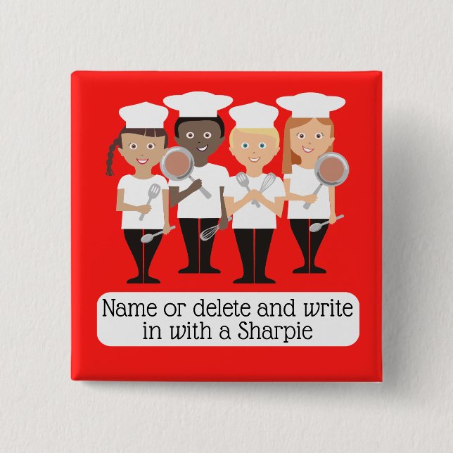Chef kids cooking class universal name badge 2 inch square button (Front)