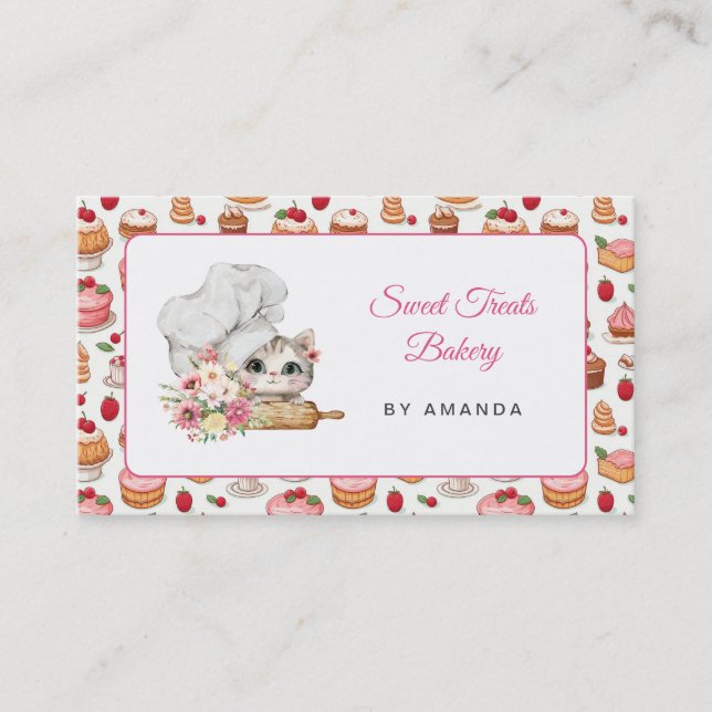 Chef Kitten Bakery Pink Business Card (Front)
