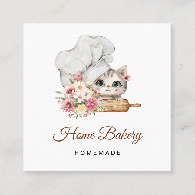 Chef Kitten Bakery Square Business Card (Front)
