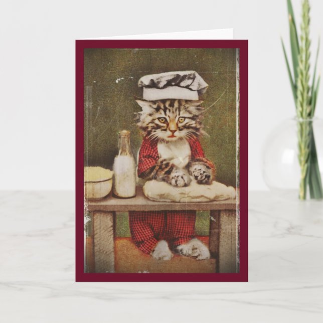 Chef Kitten Making Bread Card (Front)