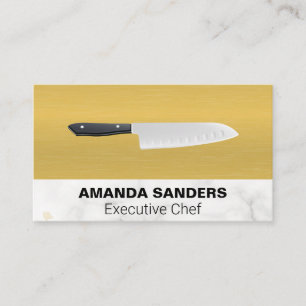 Chef Knife   Gold Texture Marble Business Card