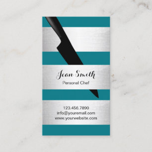 Chef Knife Modern Silver & Teal Stripes Catering Business Card