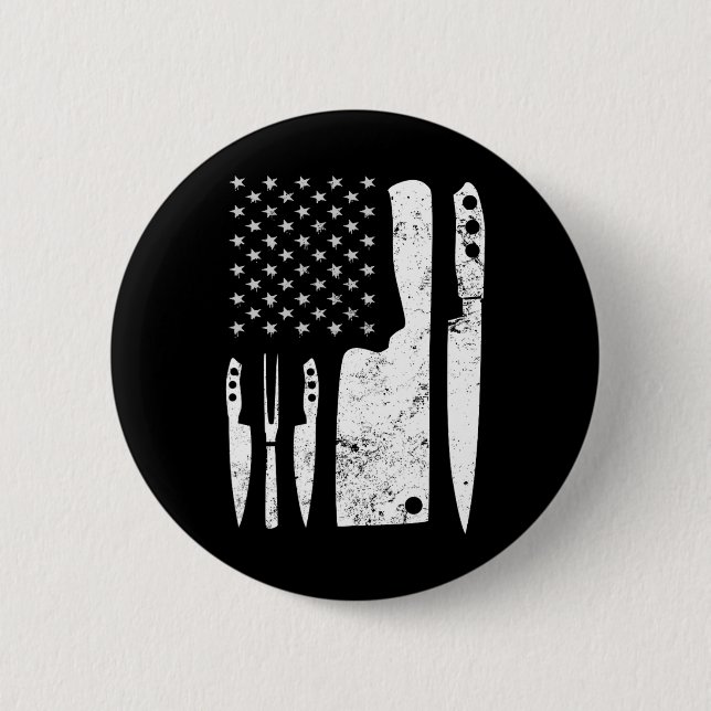 Chef Knife Patriotic Easter Us Flag  2 Inch Round Button (Front)