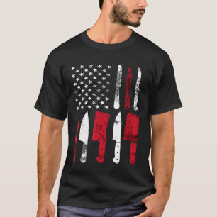 Chef Knife Us Flag Culinary Student Cooking Men T-Shirt