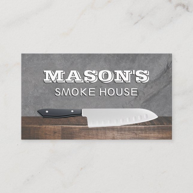 Chef Knife | Wood and Slate Business Card (Front)