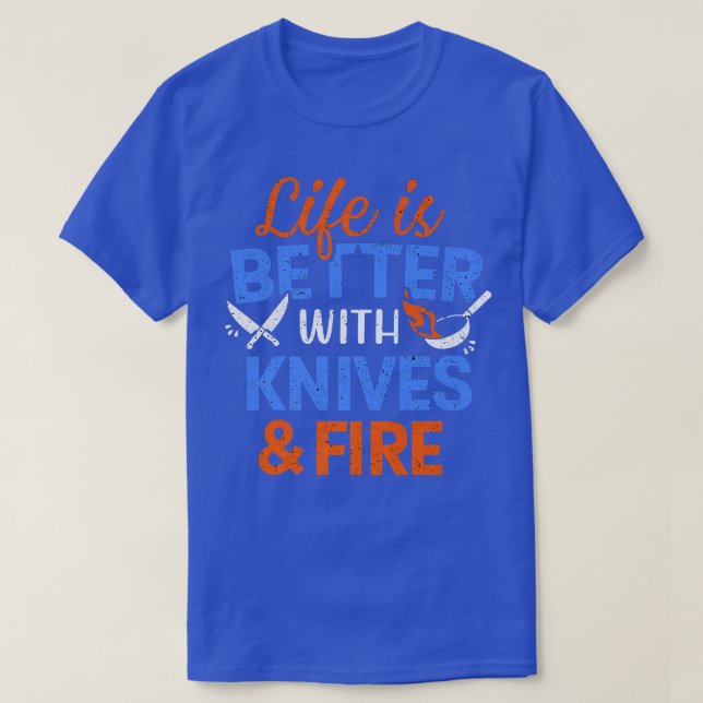 Chef Knives And Fire Kitchen Cooking Culinary Stud T-Shirt (Design Front)
