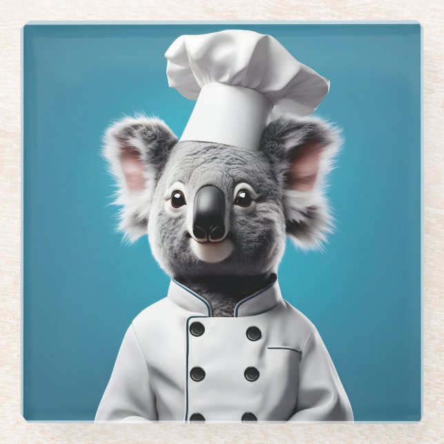 Chef Koala Glass Coaster (Front)