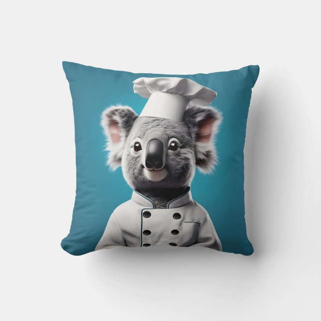 Chef Koala Throw Pillow (Front)