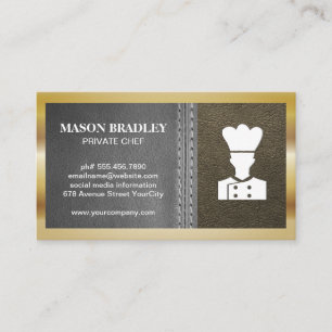 Chef Leather Stitched Gold Metallic Border Business Card