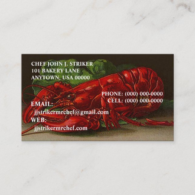 CHEF LOBSTER OVERNIGHT SHIPPING BUSINESS CARDS (Front)
