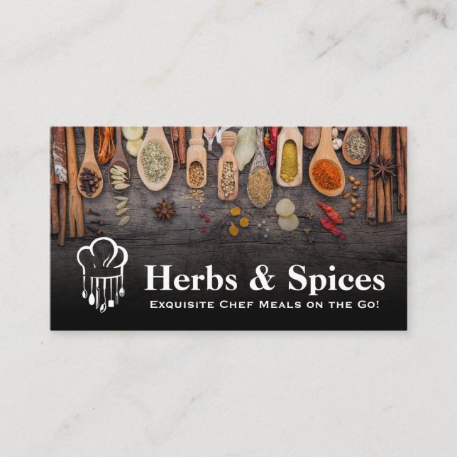 Chef Logo | Herbs and Spices on Spoons Business Card (Front)