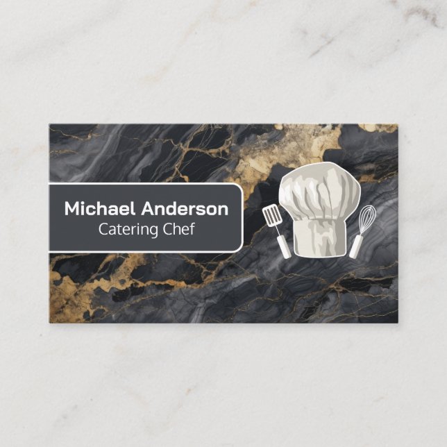Chef Logo | Marble | Catering Business Card (Front)