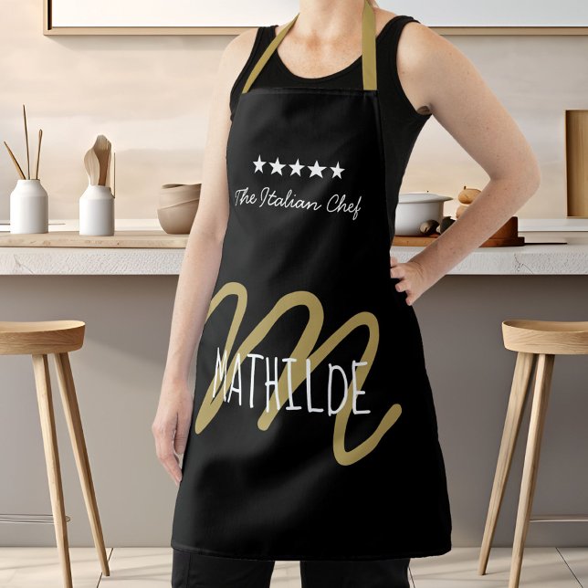 Chef Monogram Black Gold Modern Typography Name  Apron (Chef Monogram Black Gold Modern Typography Name Apron)
