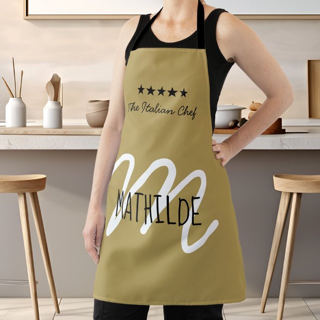 Chef Monogram Gold Black Modern Typography Name Apron (Chef Monogram Gold Black Modern Typography Name Apron)