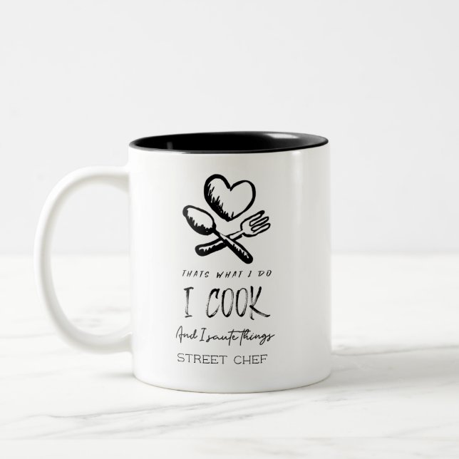 Chef Name I Cook & Saute Things Two-Tone Coffee Mug (Left)