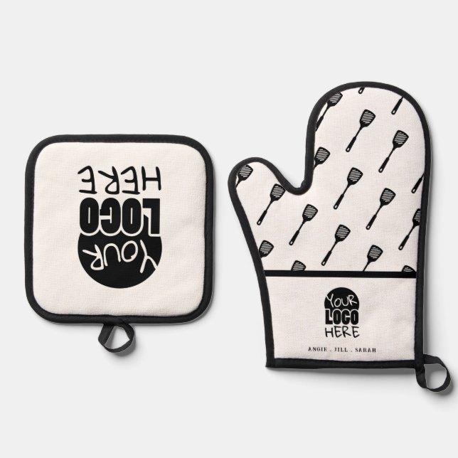 Chef or Cooking Business DIY Logo Oven Mitt & Pot Holder Set (Front)