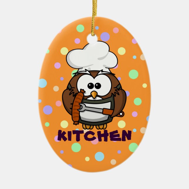 chef owl ceramic ornament (Front)