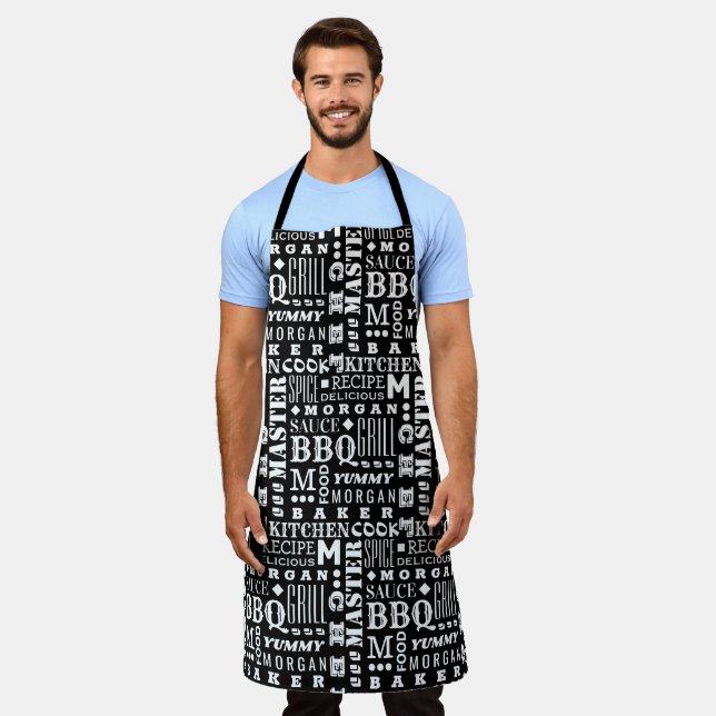 Chef Pattern Black And White Cook Personalized Apron (Worn)