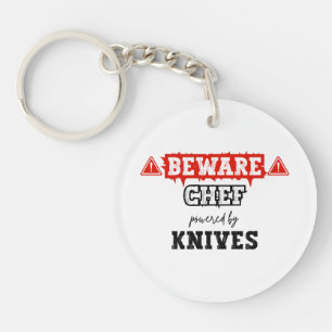 Chef Powered By Knives Funny Culinary Humour Keychain
