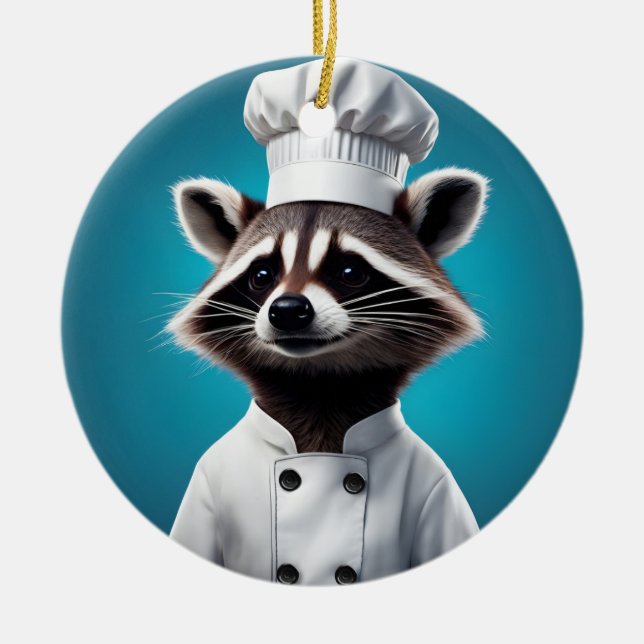 Chef Raccoon Ceramic Ornament (Front)