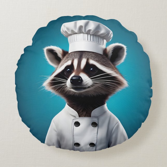 Chef Raccoon Round Pillow (Front)