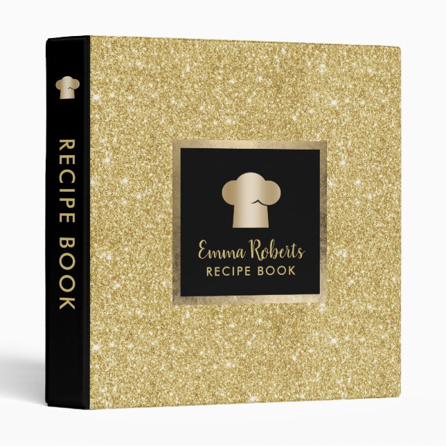 Chef Recipe Book Modern Gold Glitter Cooking Binder (Front/Spine)