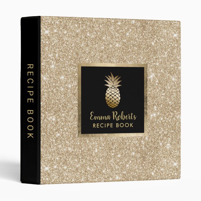 Chef Recipe Pineapple Champagne Gold Cooking Binder (Front/Spine)