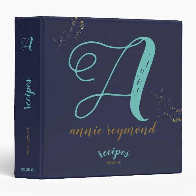 chef recipes handwritten monogram, recipe-book binder (Front/Spine)