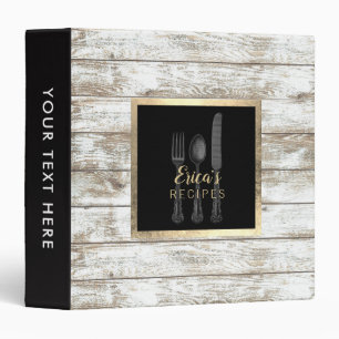 Chef Recipes Vintage Silverware Rustic Wood Binder