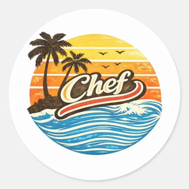 Chef Retro Sunset Design Classic Round Sticker (Front)