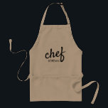 Chef Script Modern Type Name Personalized Standard Apron<br><div class="desc">Inspire the culinary artist in your life with our Chef Script Modern Type Name Personalized Adult Apron. This apron is the perfect gift for anyone who exhibits brilliance in the kitchen, whether they're a seasoned chef or a passionate home cook. This apron allows for personalization with the chef's name, adding...</div>