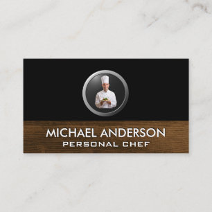 Chef Serving Food   Wood Trim Business Card