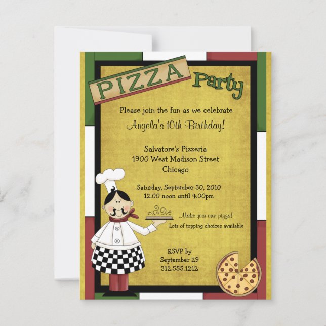 Chef Serving Hot Pizza Party Invitation (Front)