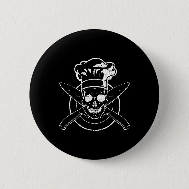 Chef Shirt Skull Chef's Hat Cooking Bbq Grilling T 2 Inch Round Button (Front)