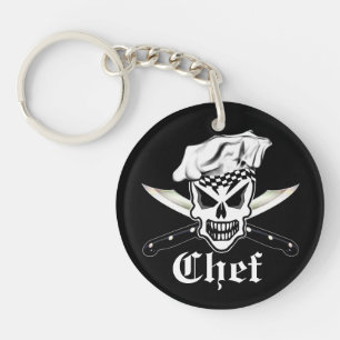 Chef Skull 2 and Crossed Chef Knives Keychain