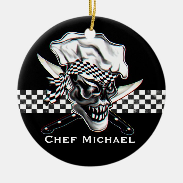 Chef Skull 5 Ceramic Ornament (Front)