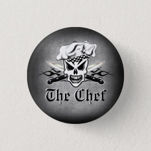 Chef Skull adn Flaming Chef Knives 2 1 Inch Round Button