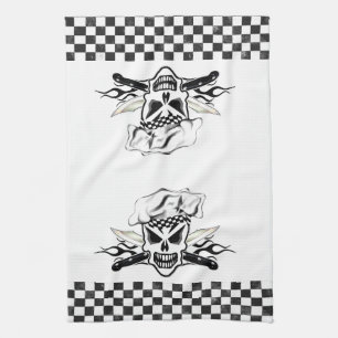 Chef Skull adn Flaming Chef Knives 2 Kitchen Towel