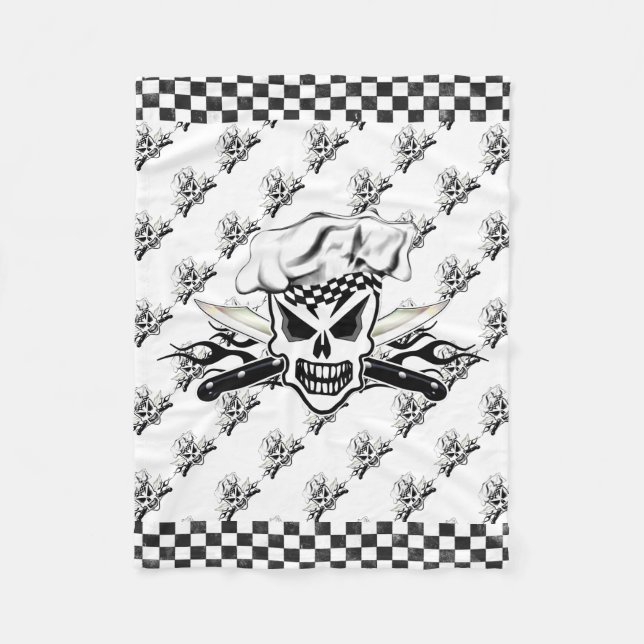 Chef Skull and Flaming Chef Knives 2 Fleece Blanket (Front)