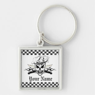 Chef Skull and Flaming Chef Knives 2 Keychain