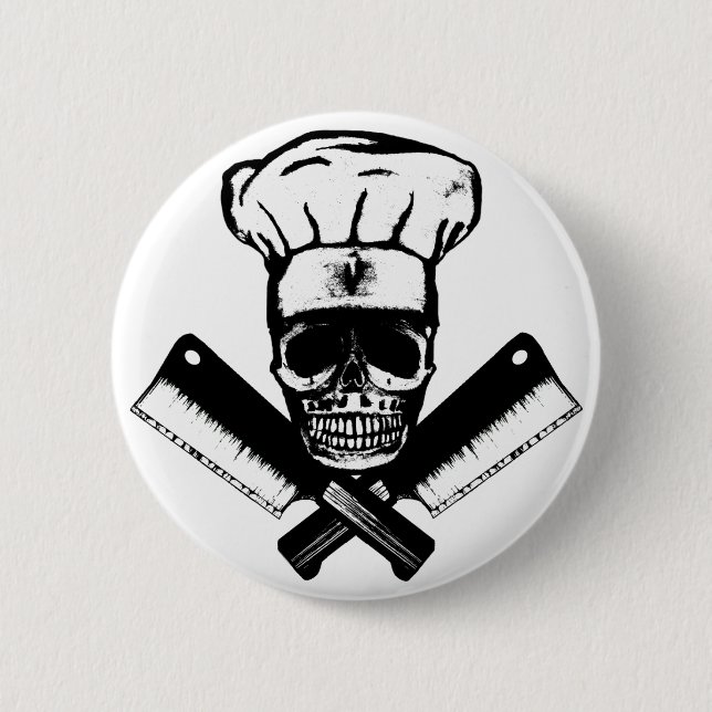 Chef Skull (B&W) 2 Inch Round Button (Front)